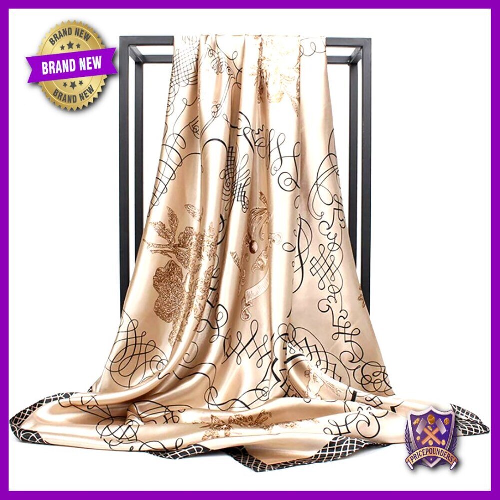 Large 35" Square Silk Scarf, Lightweight Head Wrap & Fashion Accessory